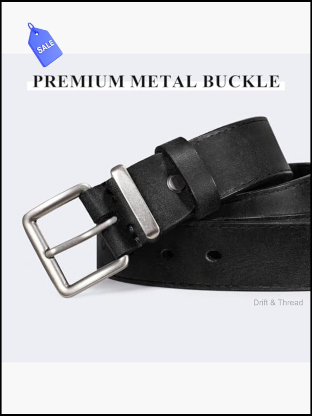 Genuine Full Grain Leather Belt for Jeans Pants with Matte Buckle - Picture 2 of 7